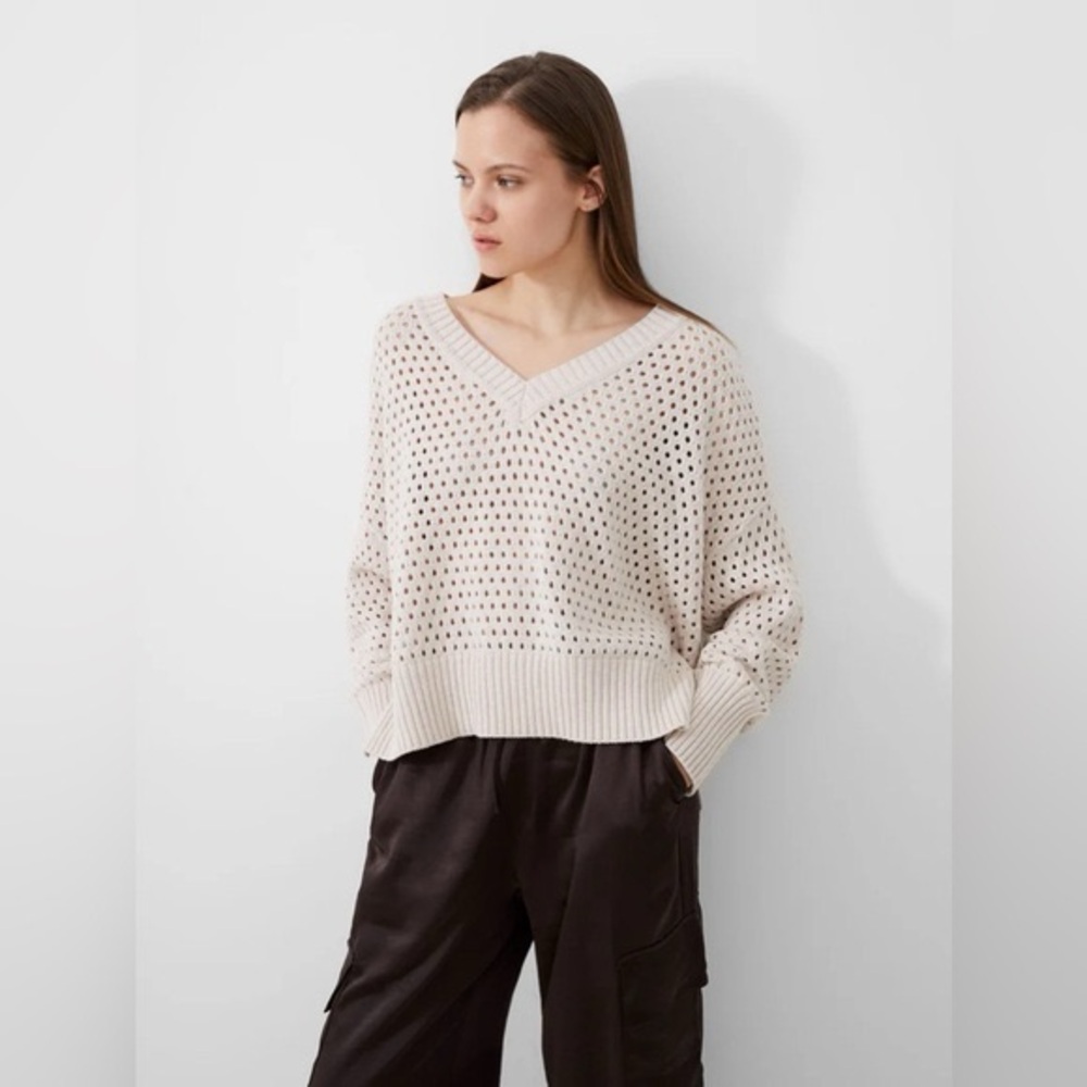 French Connection- V Neck Cream Sweater- Nini- size L, NWOT